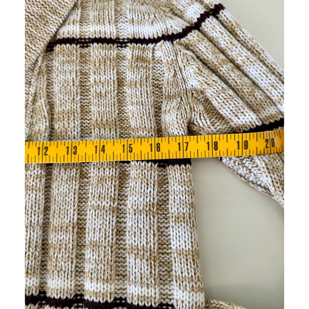 Corliss Vintage Women Knit Cardigan Shawl Collar Belted Pockets Beige Brown - Picture 8 of 9